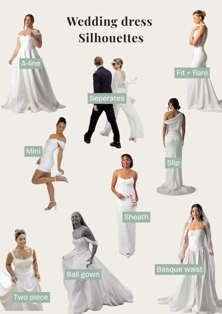 Different wedding dress styles and silhouettes by Gown + Altar