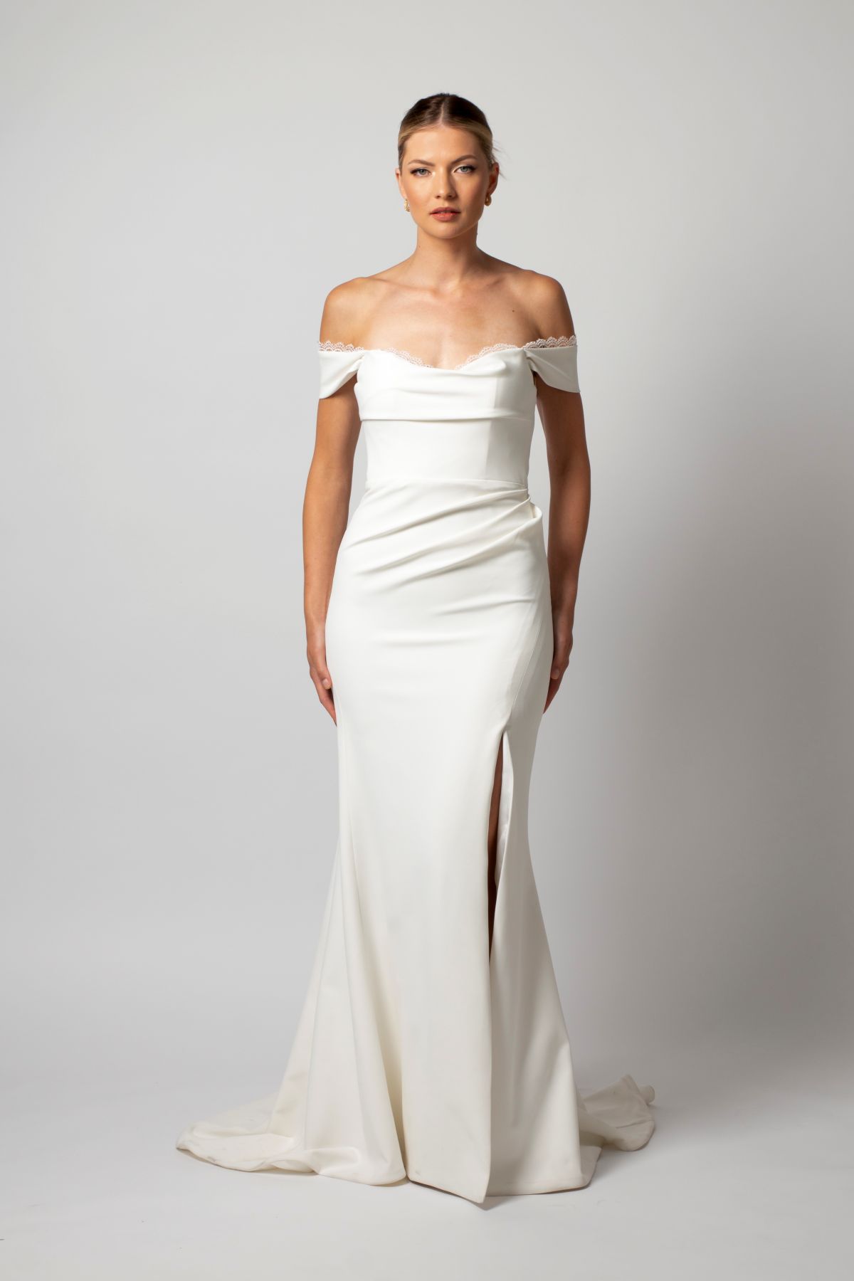 lace off the shoulder wedding dress