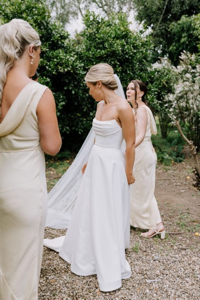 Brodie wearing the Windsor wedding gown by Gown + Altar