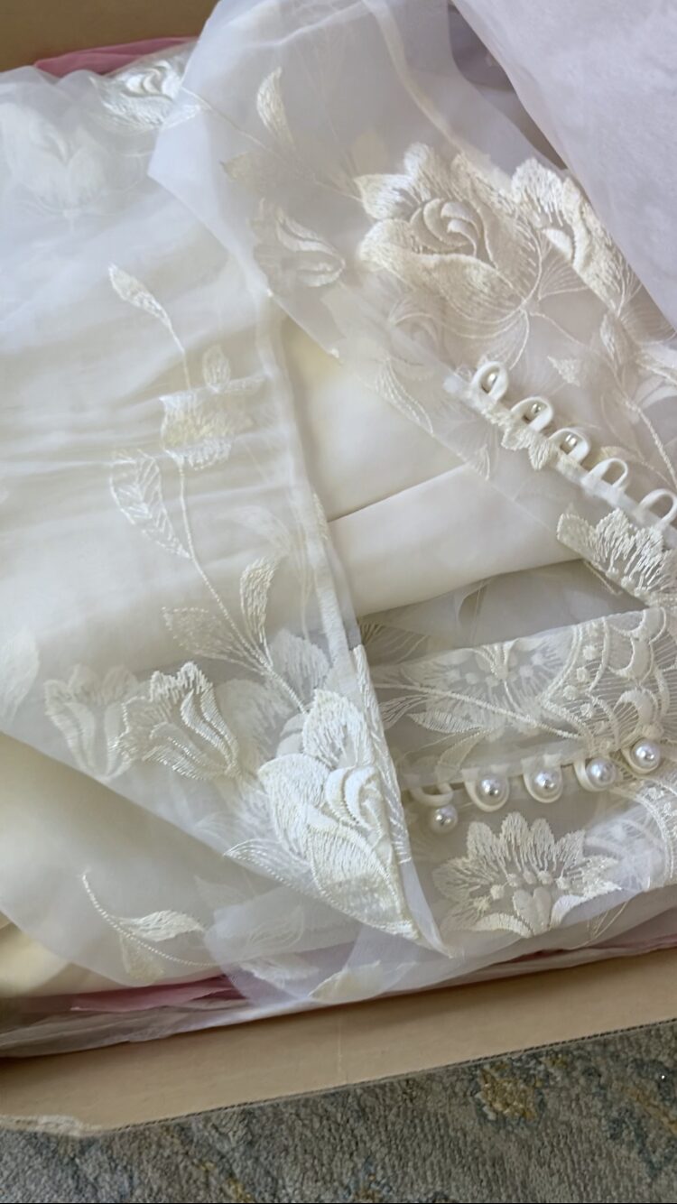 Pearl button sleeve detail on the original dress