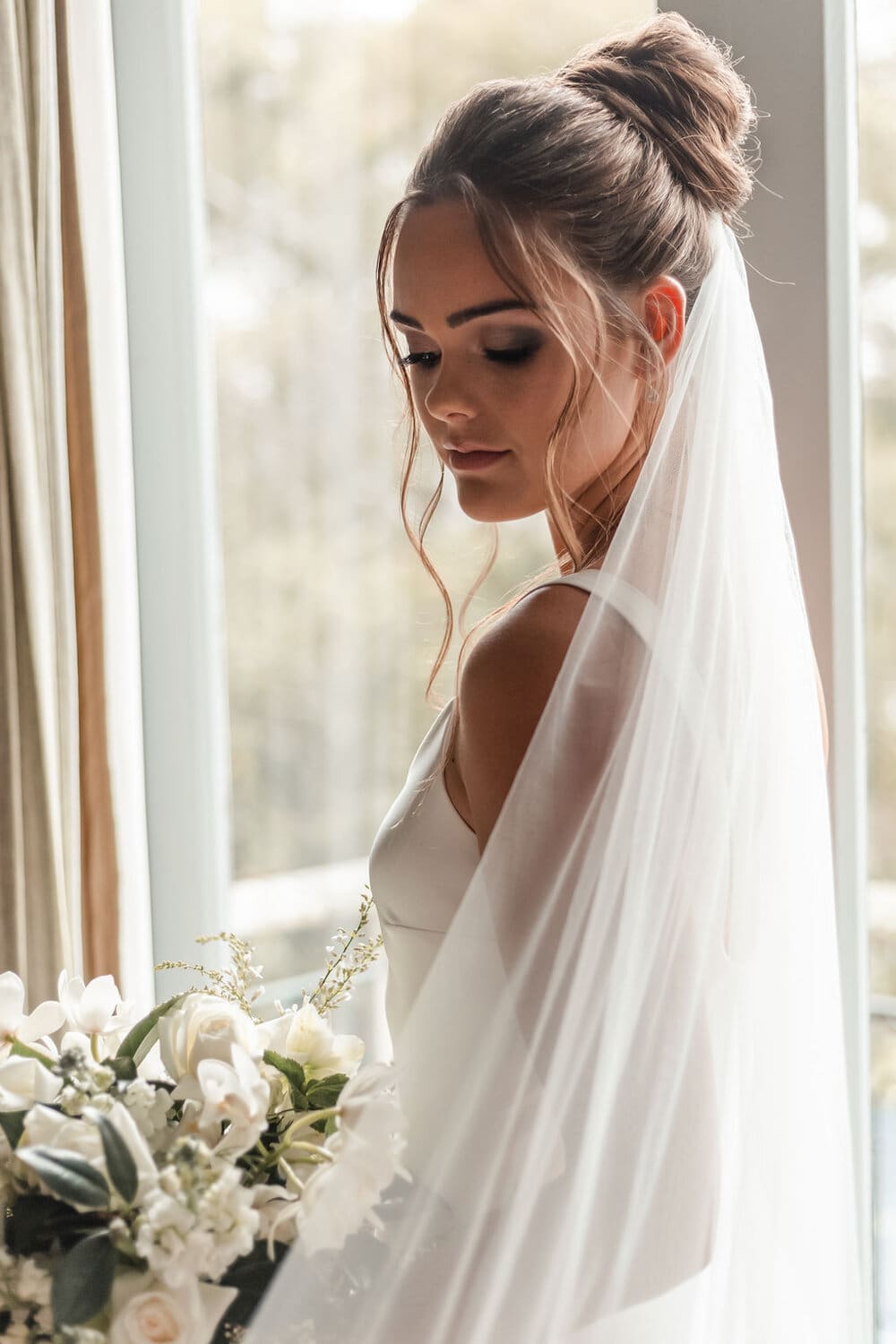 close up of simple long lovely veil