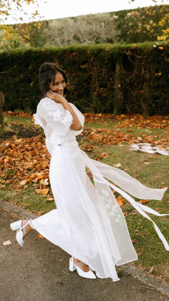Silk Organza and lace wedding dress
