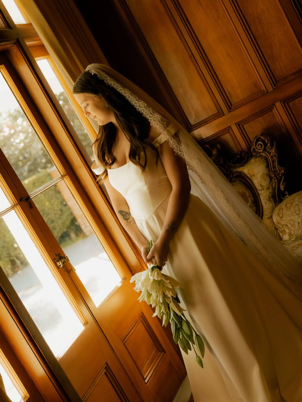 Off the shoulder aline wedding gown Claudette by Gown and Altar