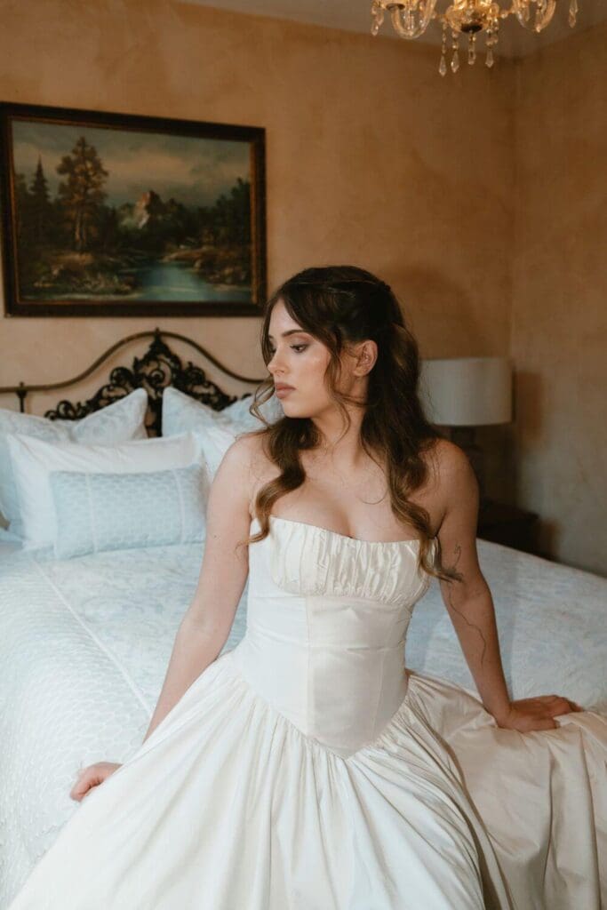 Silk Dupion Wedding Dress with basque waist