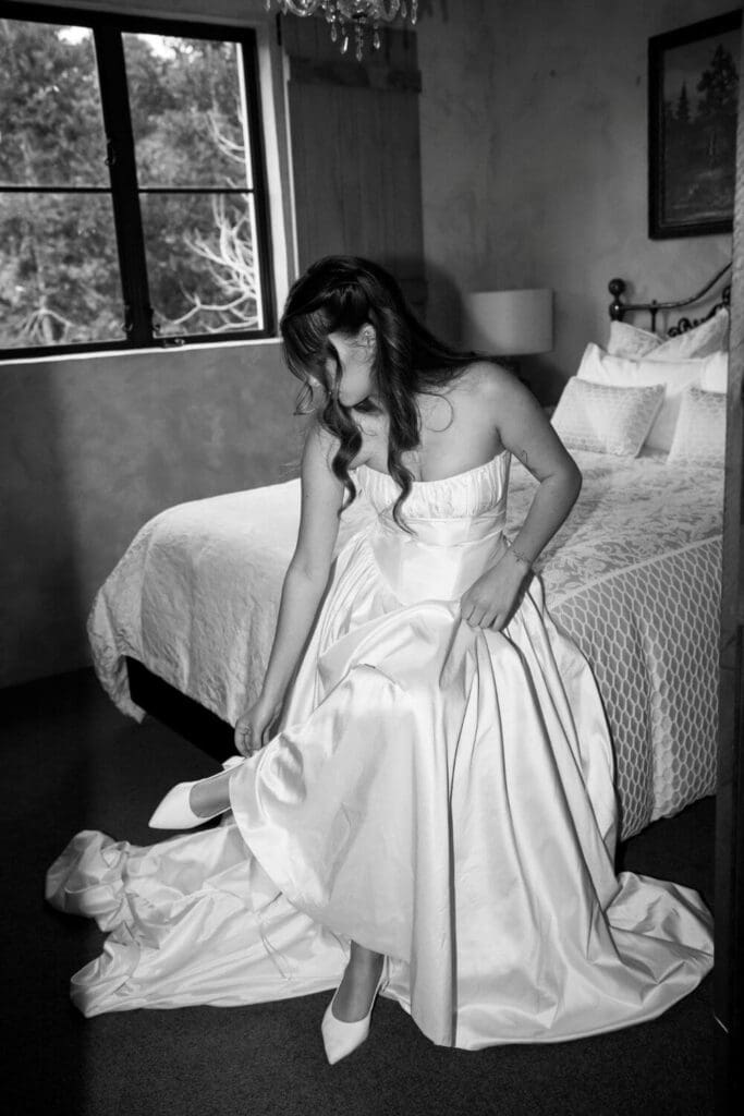 Real bride getting ready in the Davis Gown by Gown & Altar