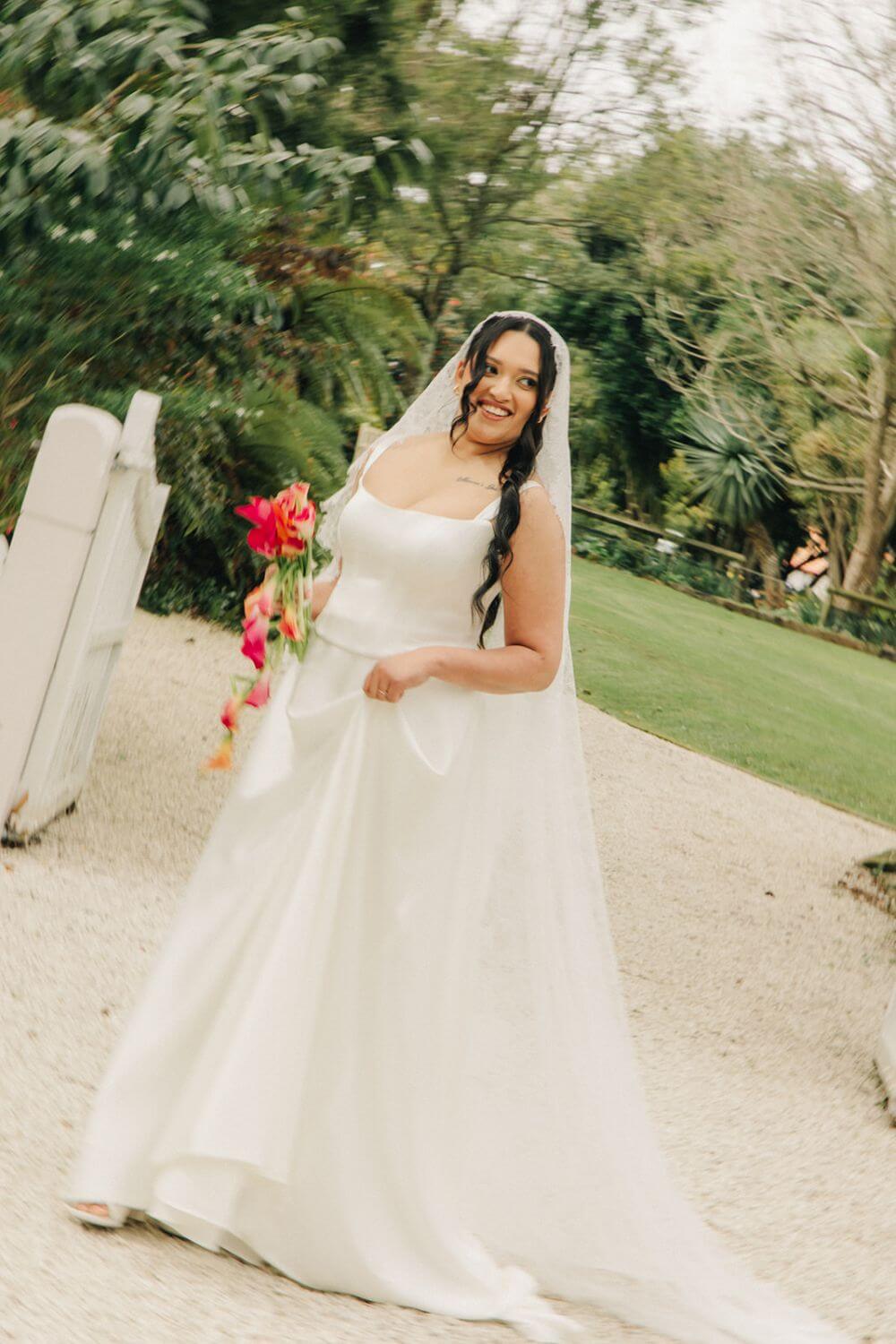 Full length mantilla wedding veil in all-over lace