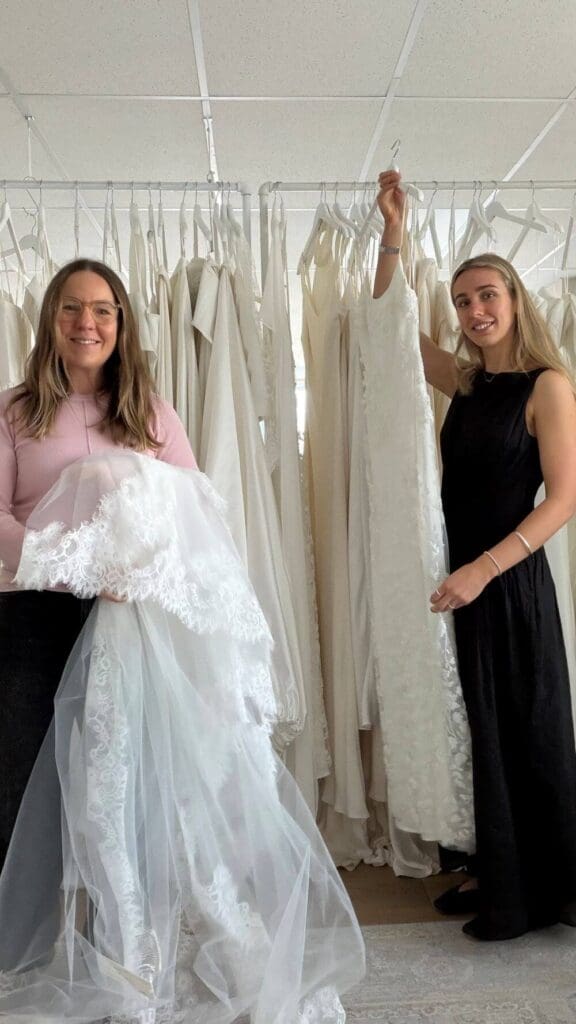 Gown & Altar bridal stylists Isabel and Lucy during a bridal appointment in the Mount Maunganui studio